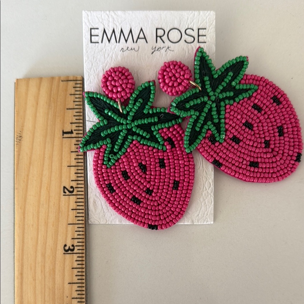 Emma Rose Pink and Green Beaded Strawberry Earrings